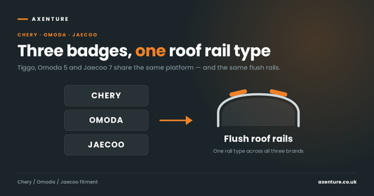 Chery, Omoda and Jaecoo badges pointing to one flush roof rail type
