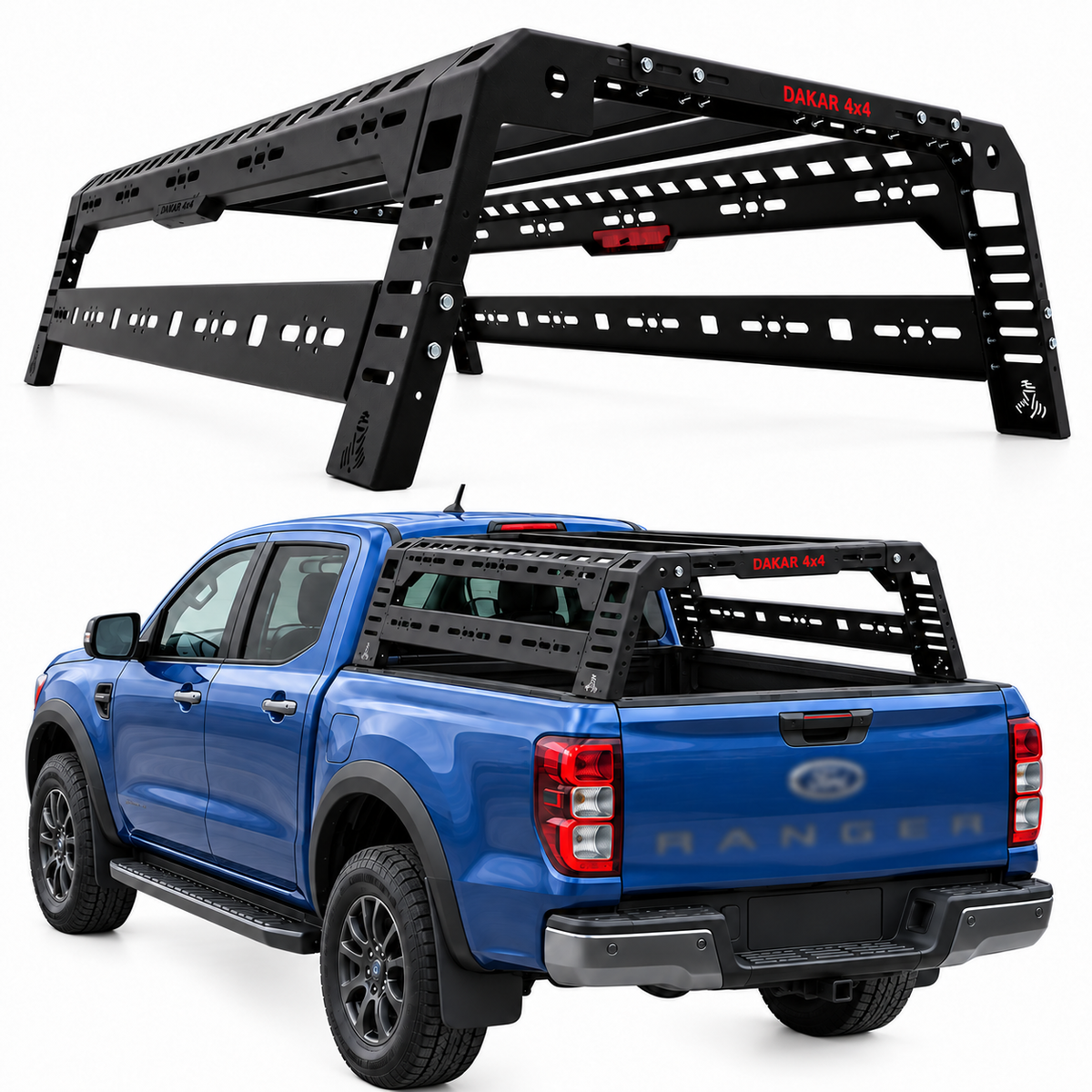 Heavy duty steel bed rack and tent roll bar for Ford Ranger 2006-2022, 250kg, black