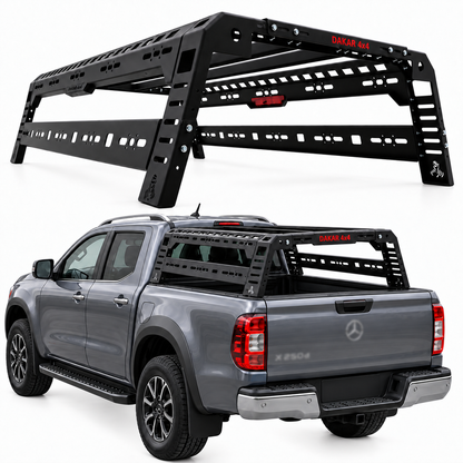 Heavy duty steel bed rack and tent roll bar for Mercedes X-Class 2017 on, 250kg, black