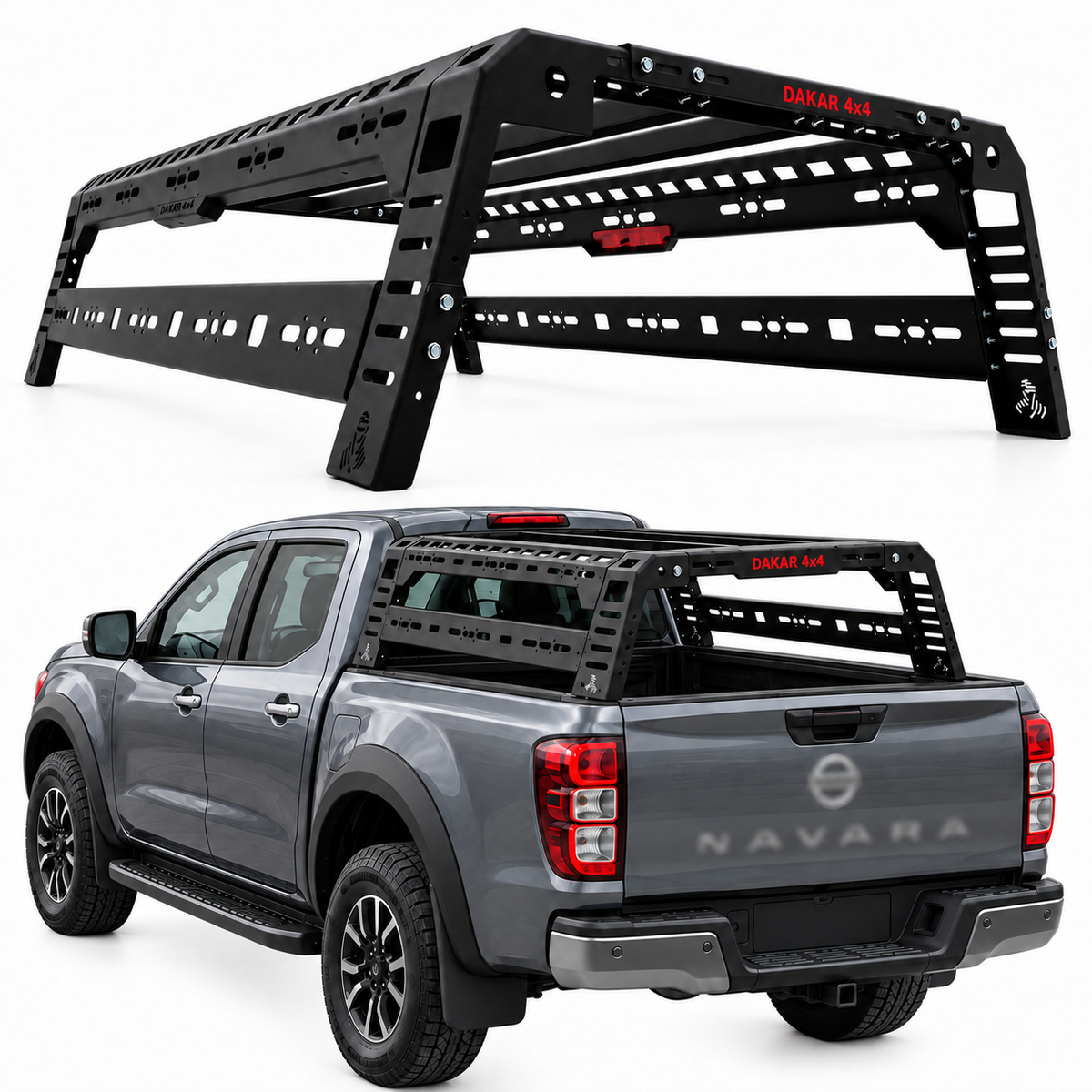 Heavy duty steel bed rack and tent roll bar for Nissan Navara NP300 2006 on, 250kg, black