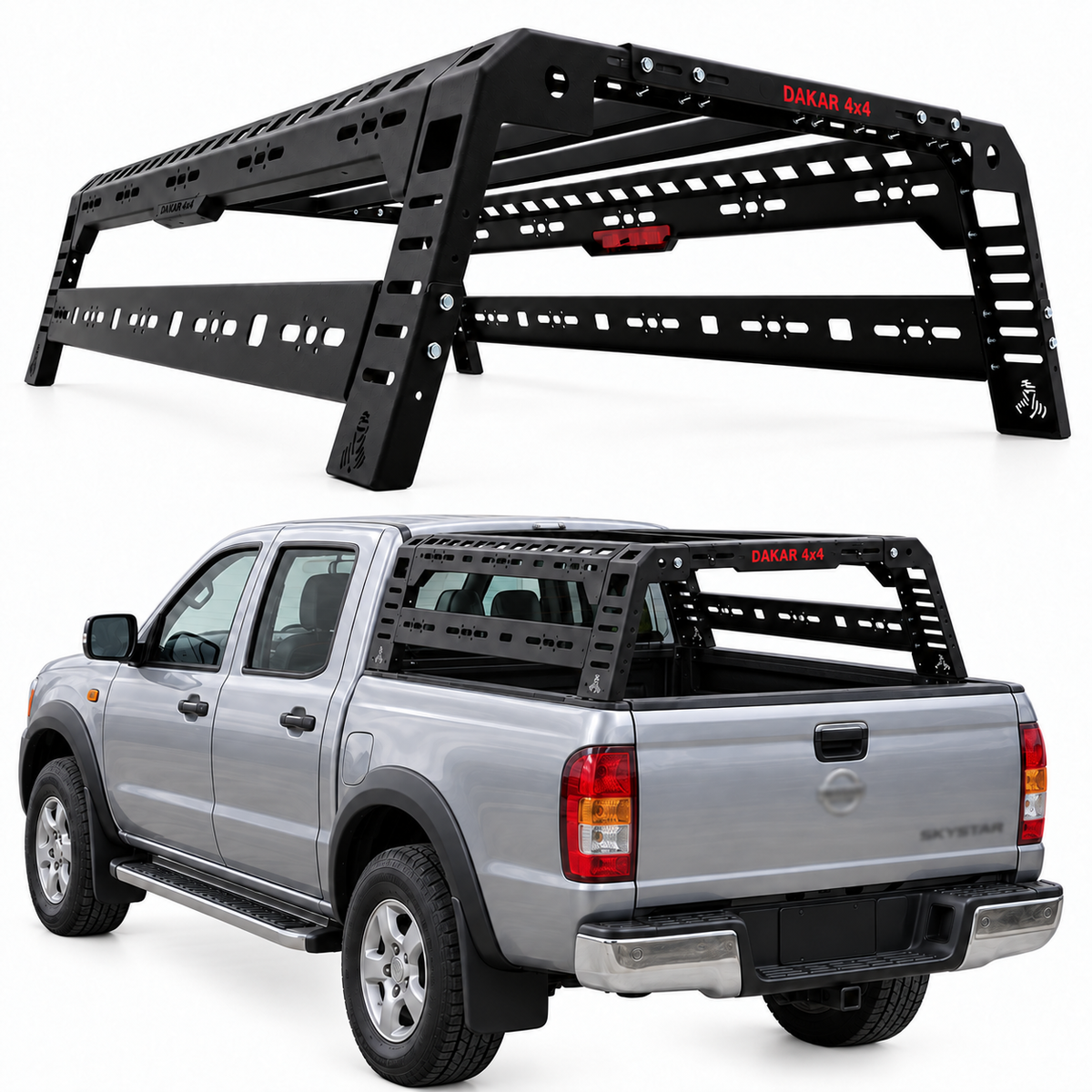 Heavy duty steel bed rack and tent roll bar for Nissan SkyStar 1999-2006, 250kg, black