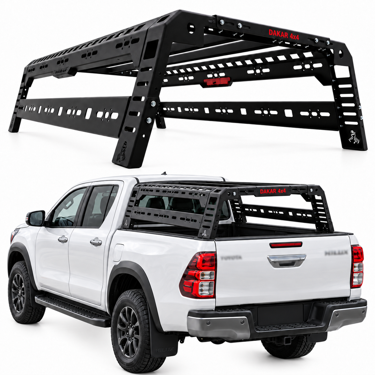Heavy duty steel bed rack and tent roll bar for Toyota Hilux 2006-2026, 250kg, black