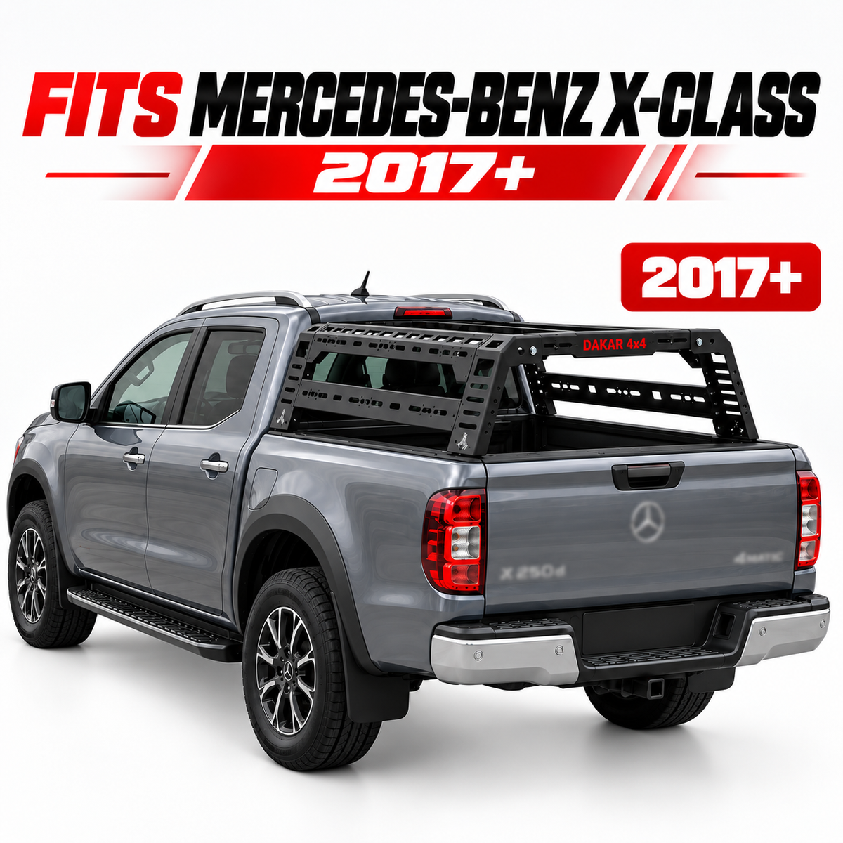 Mercedes X-Class 2017 on bed rack, black steel tent roll bar - view 2