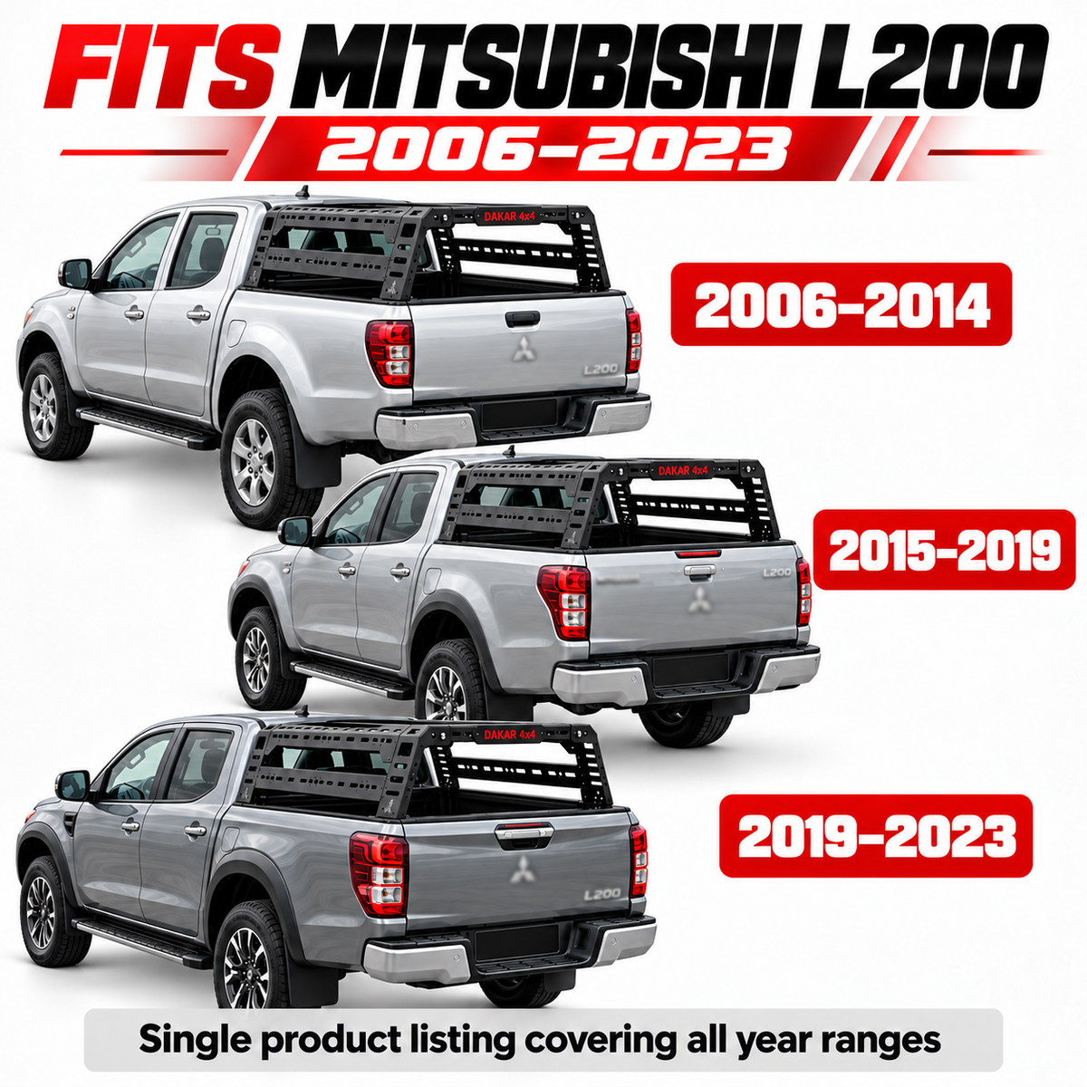 Mitsubishi L200 2006-2023 bed rack, black steel tent roll bar - view 2