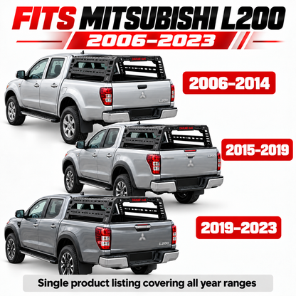 Mitsubishi L200 2006-2023 bed rack, black steel tent roll bar - view 2