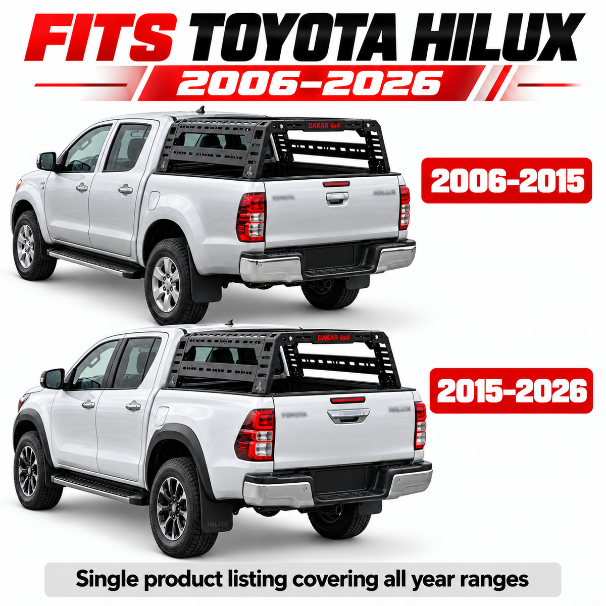 Toyota Hilux 2006-2026 bed rack, black steel tent roll bar - view 2