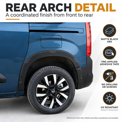 Wheel Arch Trims Fender Flares for Citroen Berlingo K9 2018+ Black ABS 8 Pcs Set