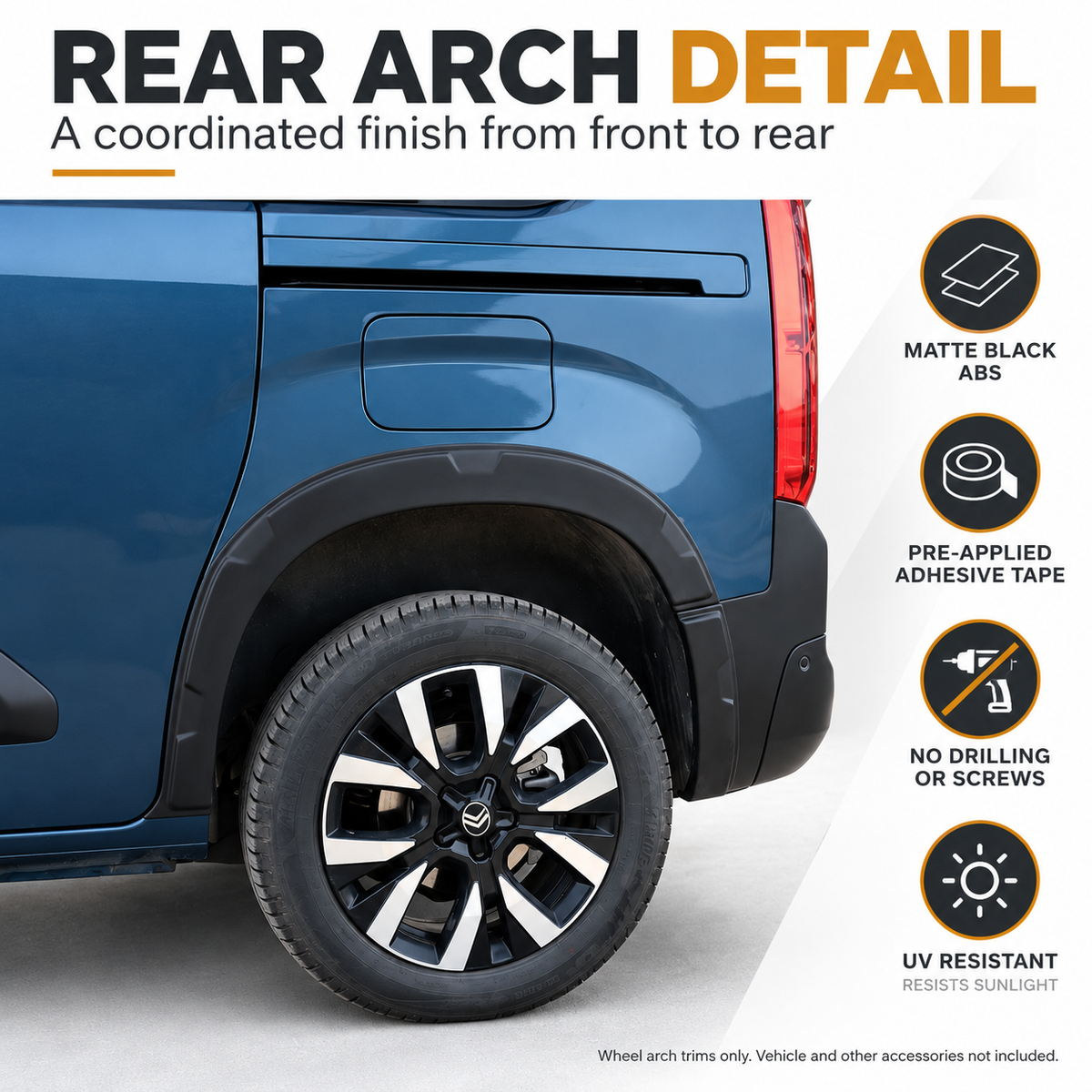 Wheel Arch Trims Fender Flares for Peugeot Partner K9 2018+ Black ABS 8 Pcs Set