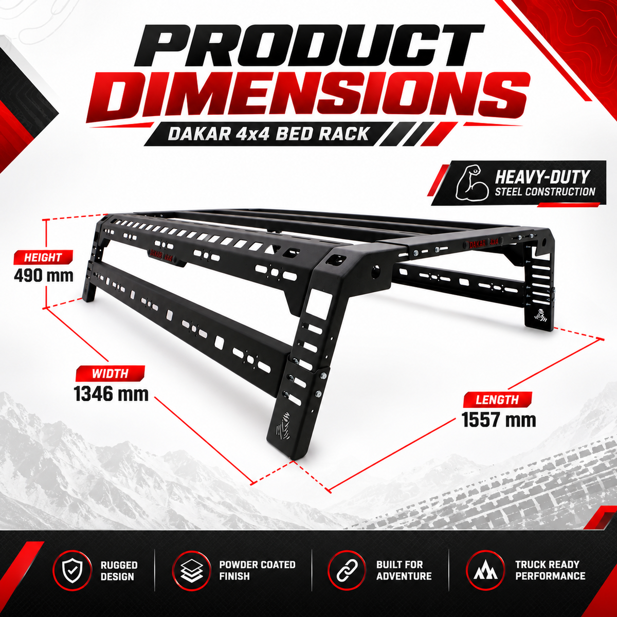 Toyota Hilux 2006-2026 bed rack, black steel tent roll bar - view 7