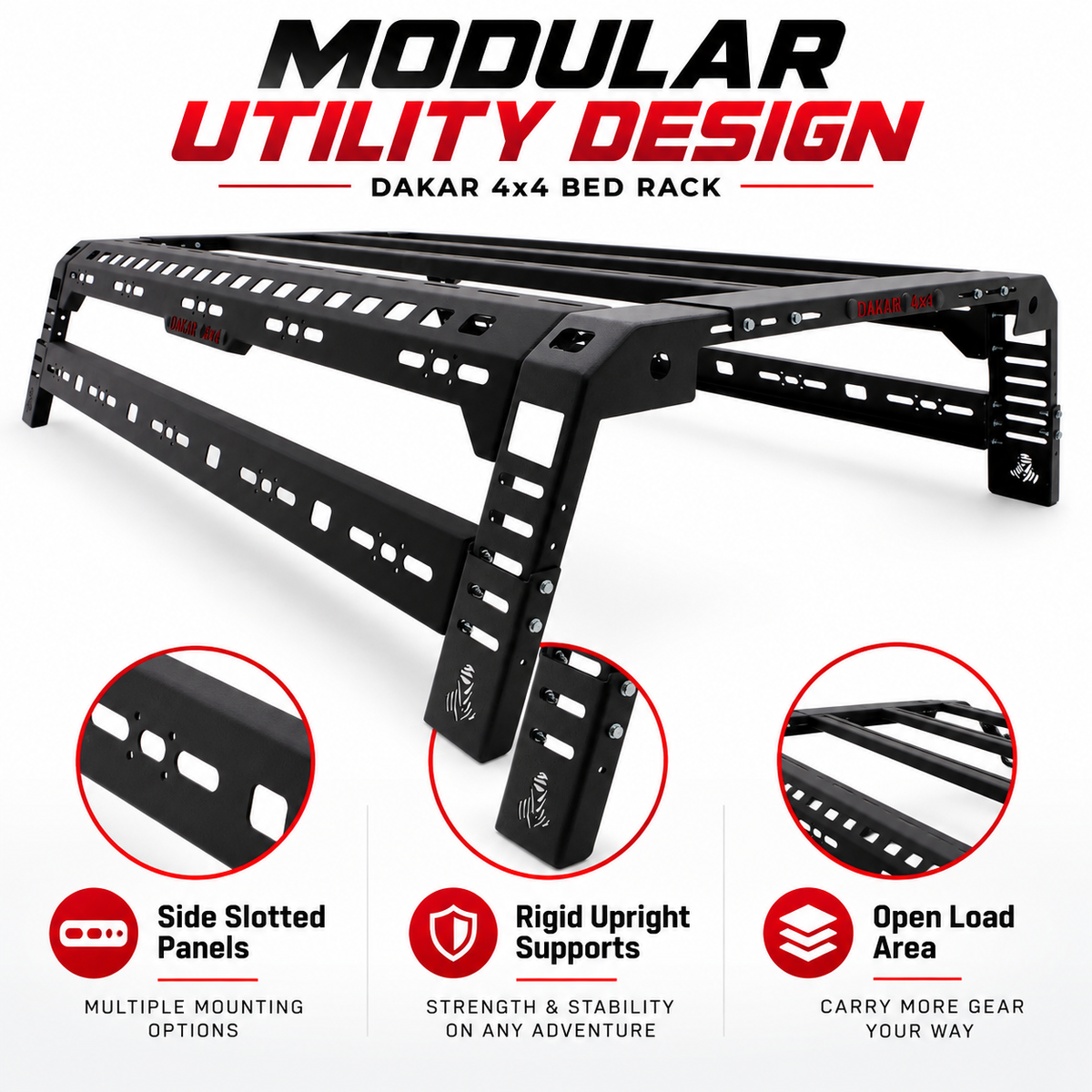 Toyota Hilux 2006-2026 bed rack, black steel tent roll bar - view 8
