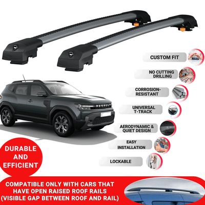 Roof Bar Rack for Renault Duster 2025 Onwards Lockable Cross Bars 2 Pcs Grey