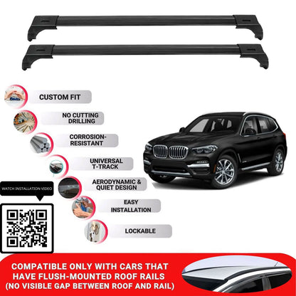 Roof Bars for Bmw X3 G01 2018+ Lockable Roof Rack Cross Bars 2 Pcs Black