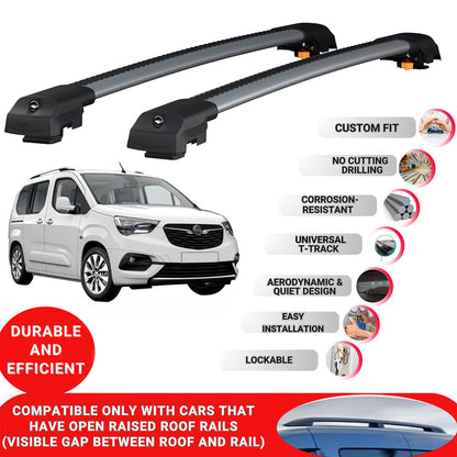 Roof Bar for Opel Combo E 2019+ Lockable Roof Rack Cross Bars 2 Pcs Grey