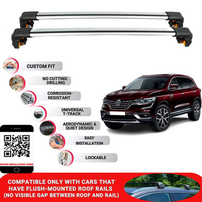 Premium Roof Bars For Renault Kaleos Suv 2017+ Secure Roof Rack Cross Bar 2 Pcss Grey