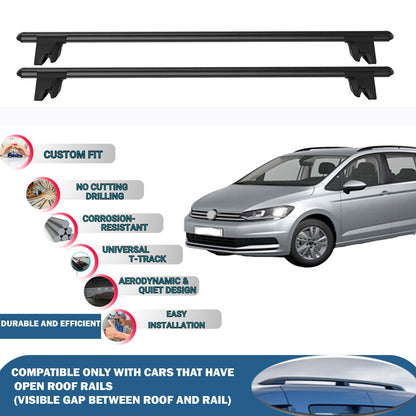Lockable Roof Rack Cross Bars for Vw Touran 2016-2023 | Heavy Duty Rail Carrier 2 Pcs Black