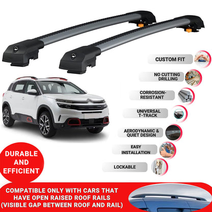 Roof Bar for Citroen C5 Aircross 2018-2024 Lockable Roof Rack Cross Bars 2 Pcs Grey