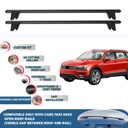 Lockable Roof Rack Cross Bars for Vw Tiguan 2016-2023 | Heavy Duty Rail Carrier 2 Pcs Black