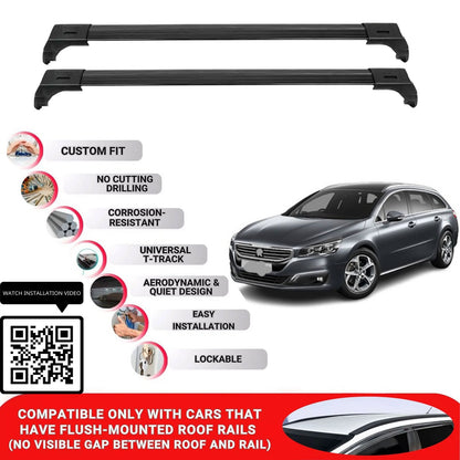 Roof Bars for Peugeot 508 2011-2018 Lockable Roof Rack Cross Bars 2 Pcs Black