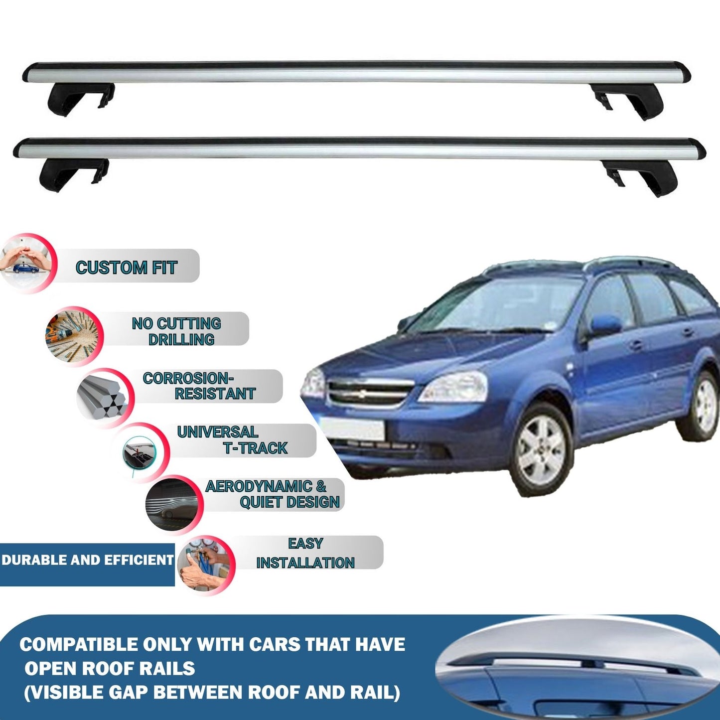Roof Rack Cross Bars for Chevrolet Lacetti Sw 2005-2011 Rail Carrier for Roof Tents 2 Pcs Grey