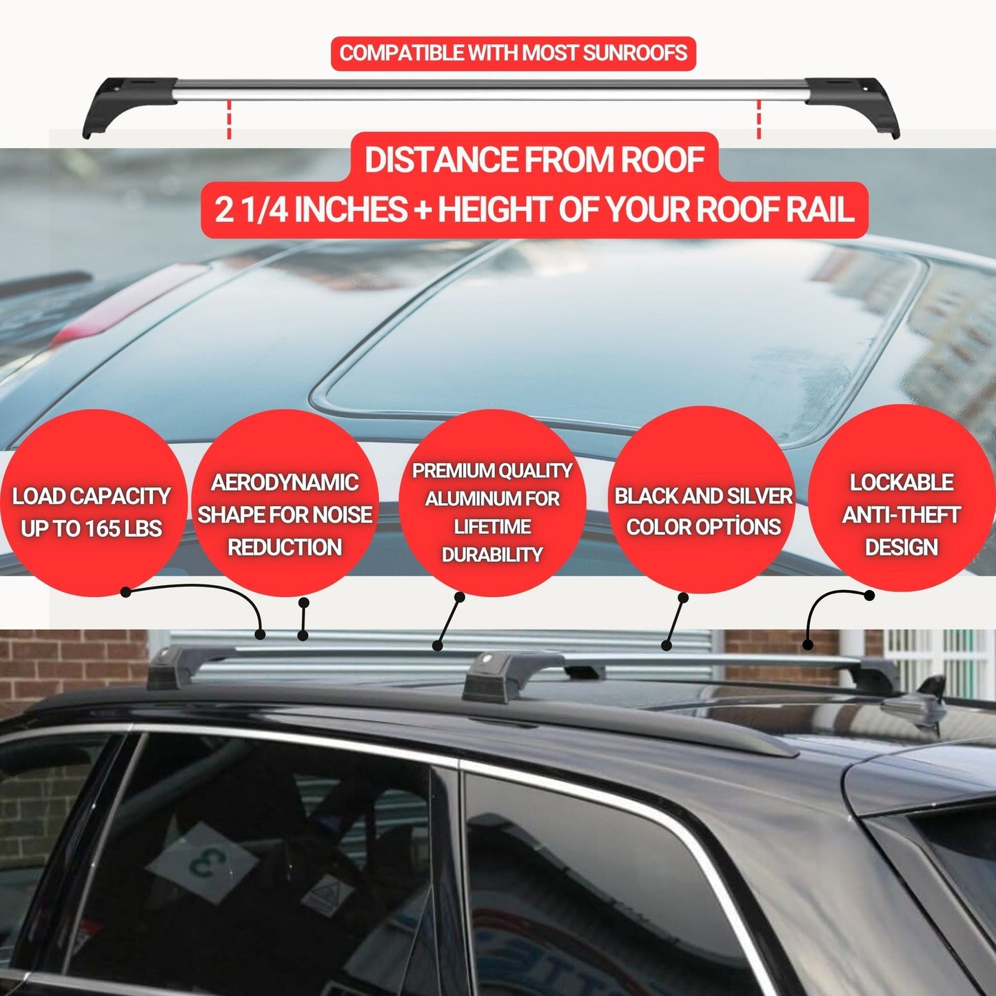 Car Roof Bars for Audi Q7 2016-2025 Lockable Roof Rack Cross Bars 2 Pcs Black