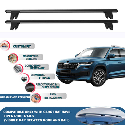 Lockable Roof Rack Cross Bars for Skoda Kodiaq 2016-2023 | Heavy Duty Rail Carrier 2 Pcs Black