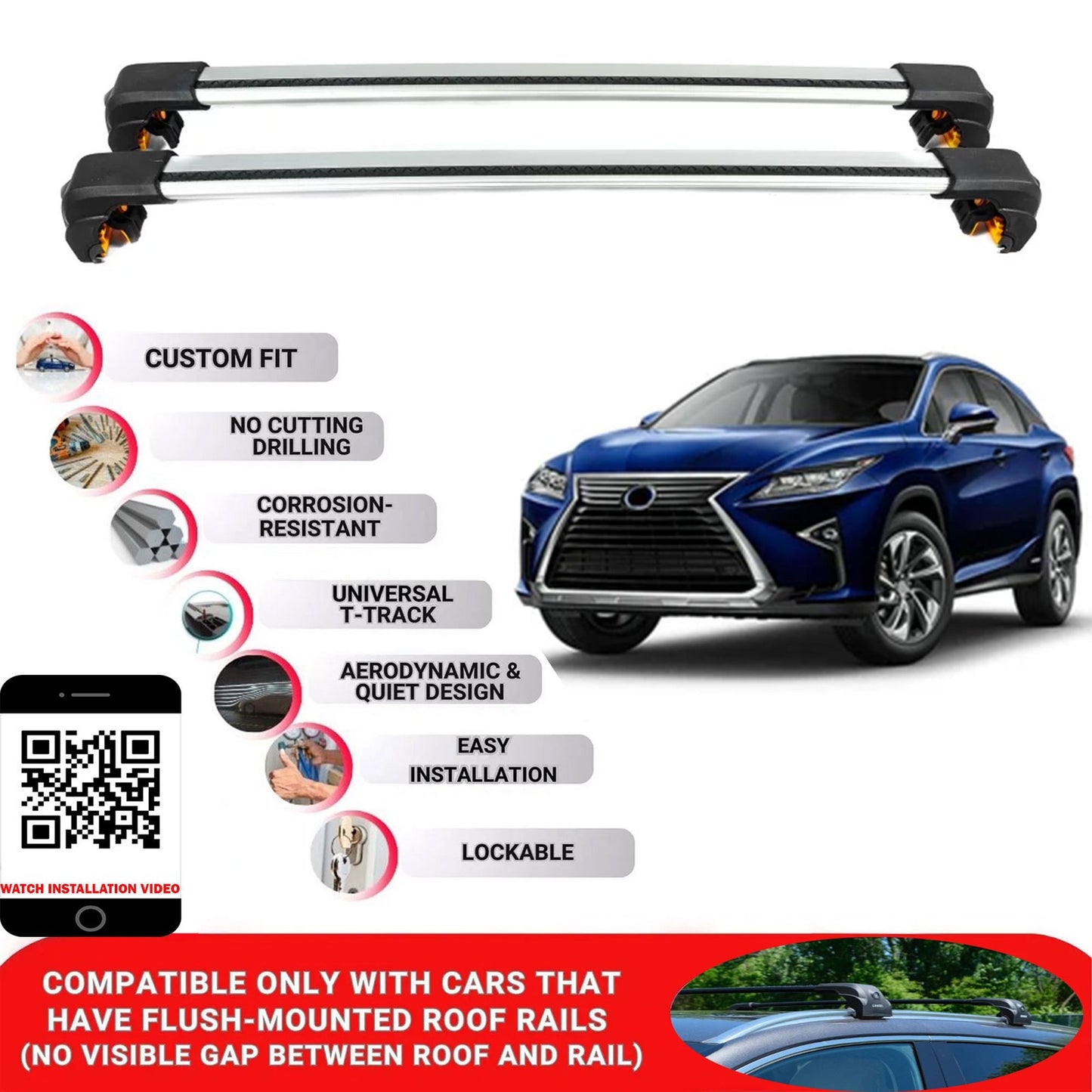 Premium Roof Bars For Lexus Rx-Series Suv 2016-2022 Secure Roof Rack Cross Bar 2 Pcss Grey