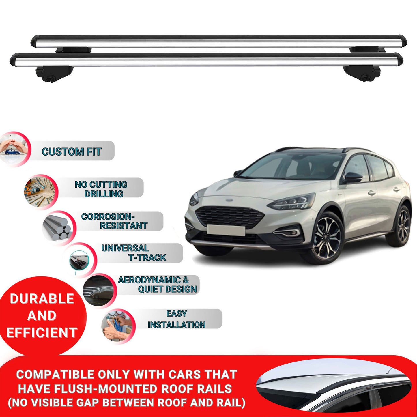 Roof Bars For Ford Focus Estate 2019-2023 Roof Rack Cross Bars 2 Pcs Grey
