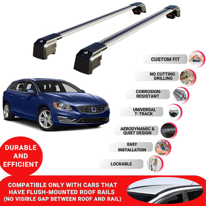 Roof Bars Rack for Volvo V60 2011-2018 Lockable Rail Carrier 2 Pcs Grey