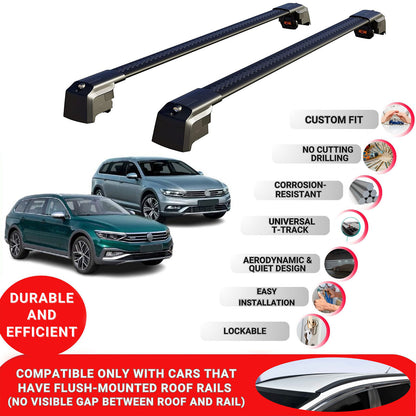 Roof Bars Rack for Volkswagen Passat Alltrack B8 2015+ Lockable Rail Carrier Black