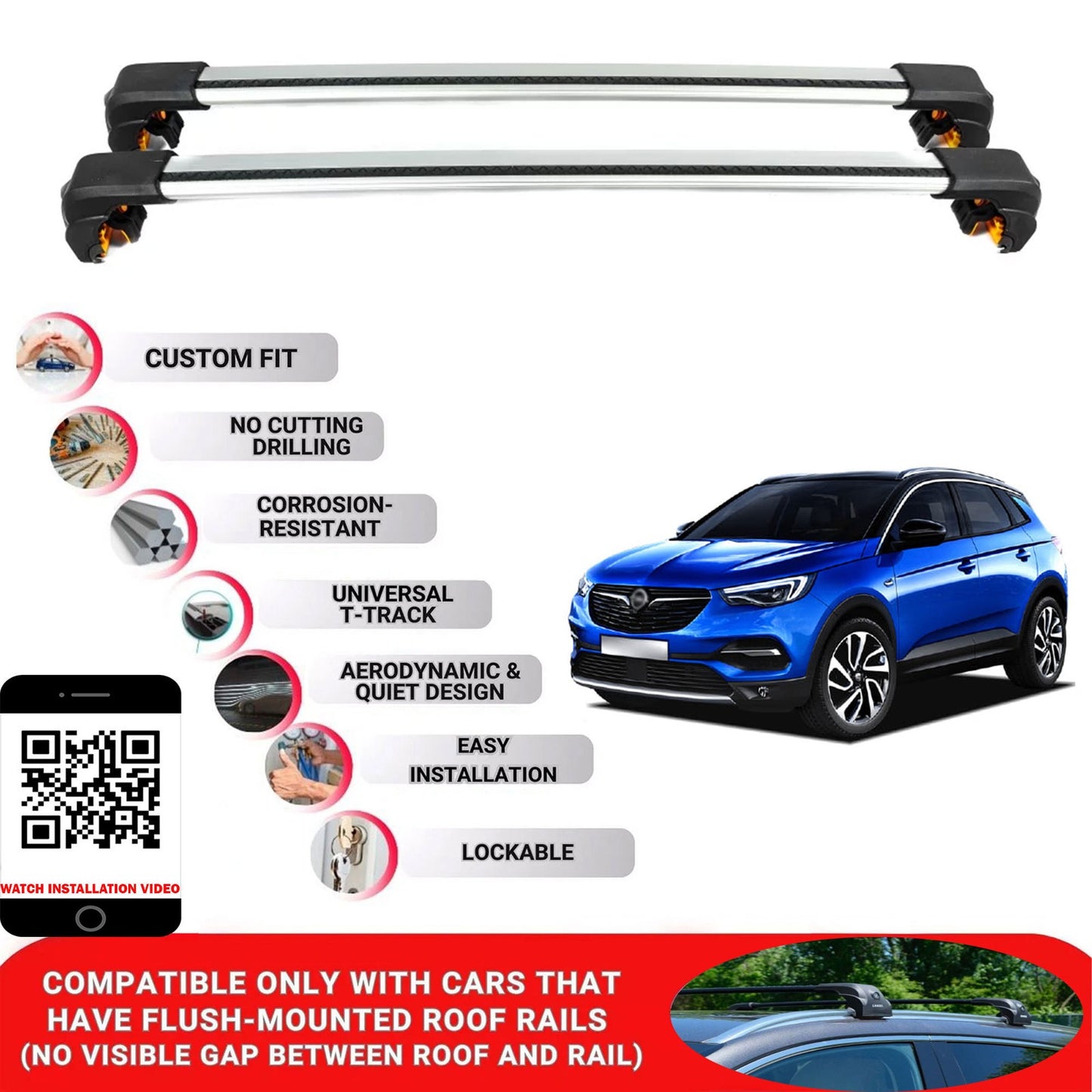 Premium Roof Bars For Opel Grandland X 2018+ Secure Roof Rack Cross Bar 2 Pcss Grey