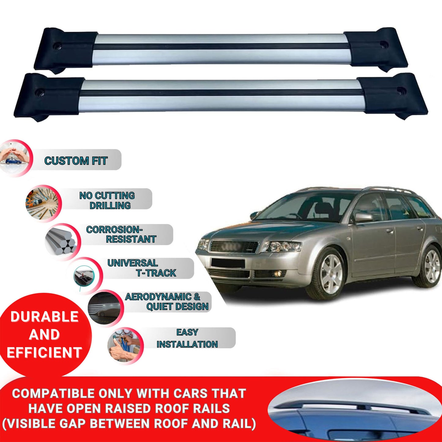 Roof Racks Cross Bars For Audi A4 B6 Avant 2001-2007 2 Pcs Grey