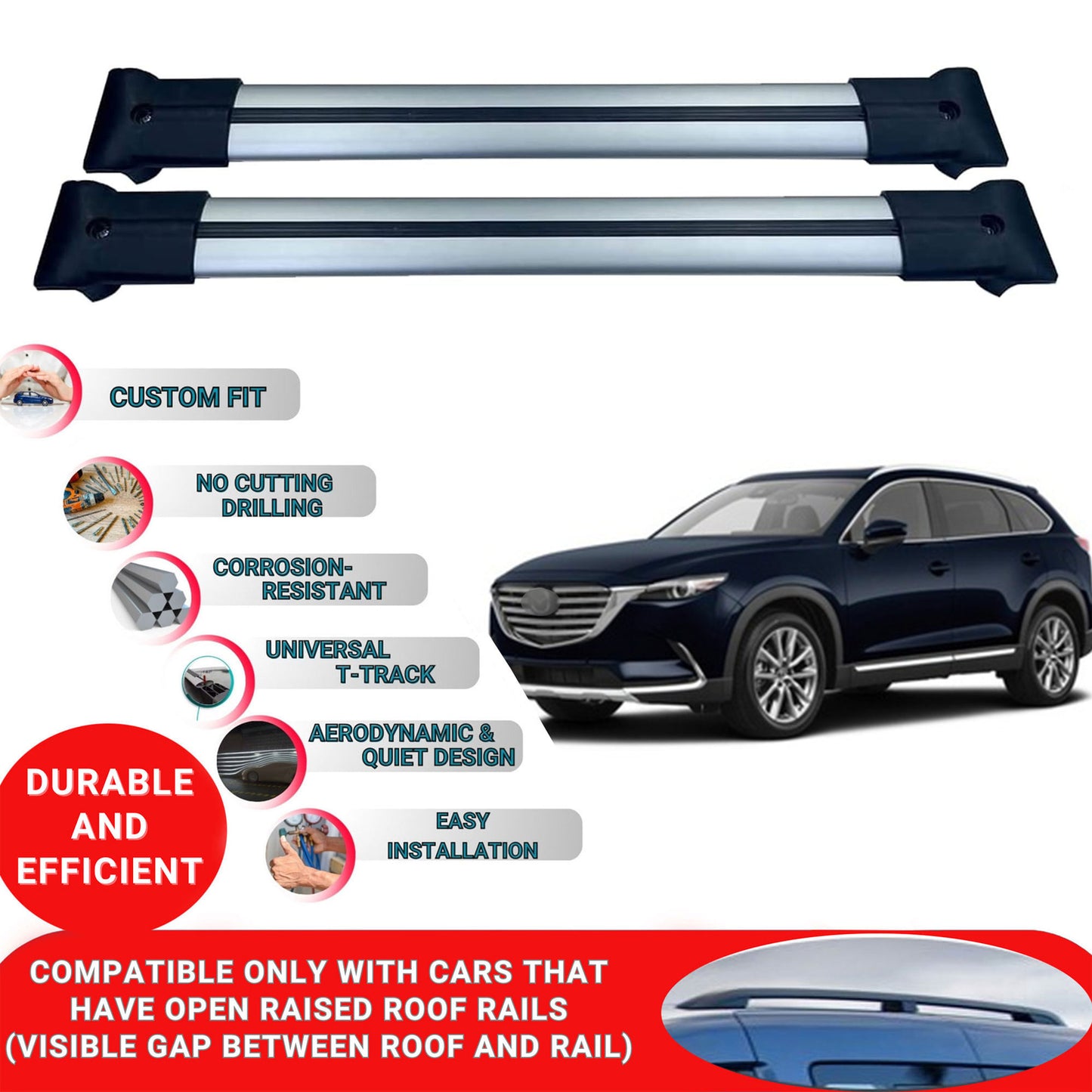 Roof Racks Cross Bars For Mazda Cx9 Touring 2016-2023 2 Pcs Grey