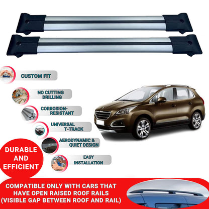 Roof Racks Cross Bars For Peugeot 3008 2013-2016 2 Pcs Grey