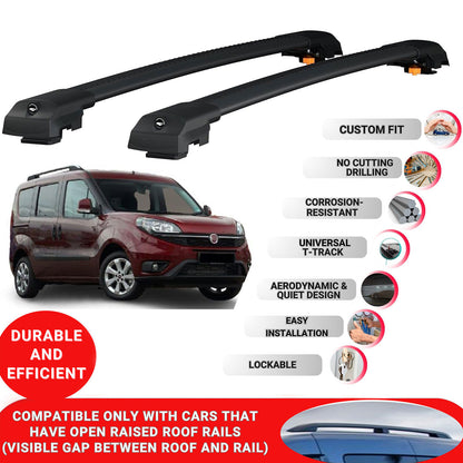 Roof Bar for Fiat Doblo 2 2010-2022 Lockable Roof Rack Cross Bars 2 Pcs Black