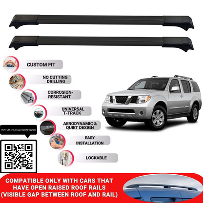 Roof Rack Cross Bars for Nissan Pathfinder R51 2005-2012 Lockable 2 Pcs Black