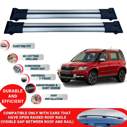 Roof Bars for Skoda Yeti 2010-2017 Raised Roof Rails, 2 Pcs Grey