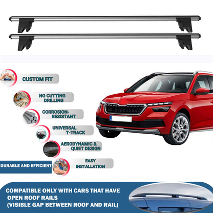 Lockable Roof Rack Cross Bars for Skoda Kamiq 2019-2023 | Heavy Duty Rail Carrier 2 Pcs Grey