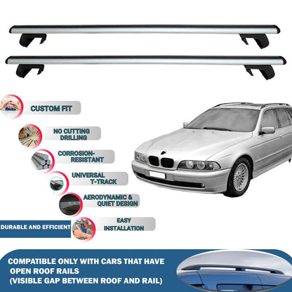 Roof Rack Cross Bars for BMW 5 Series E39 Touring 2000-2004 Rail Carrier for Roof Tents 2 Pcs Grey