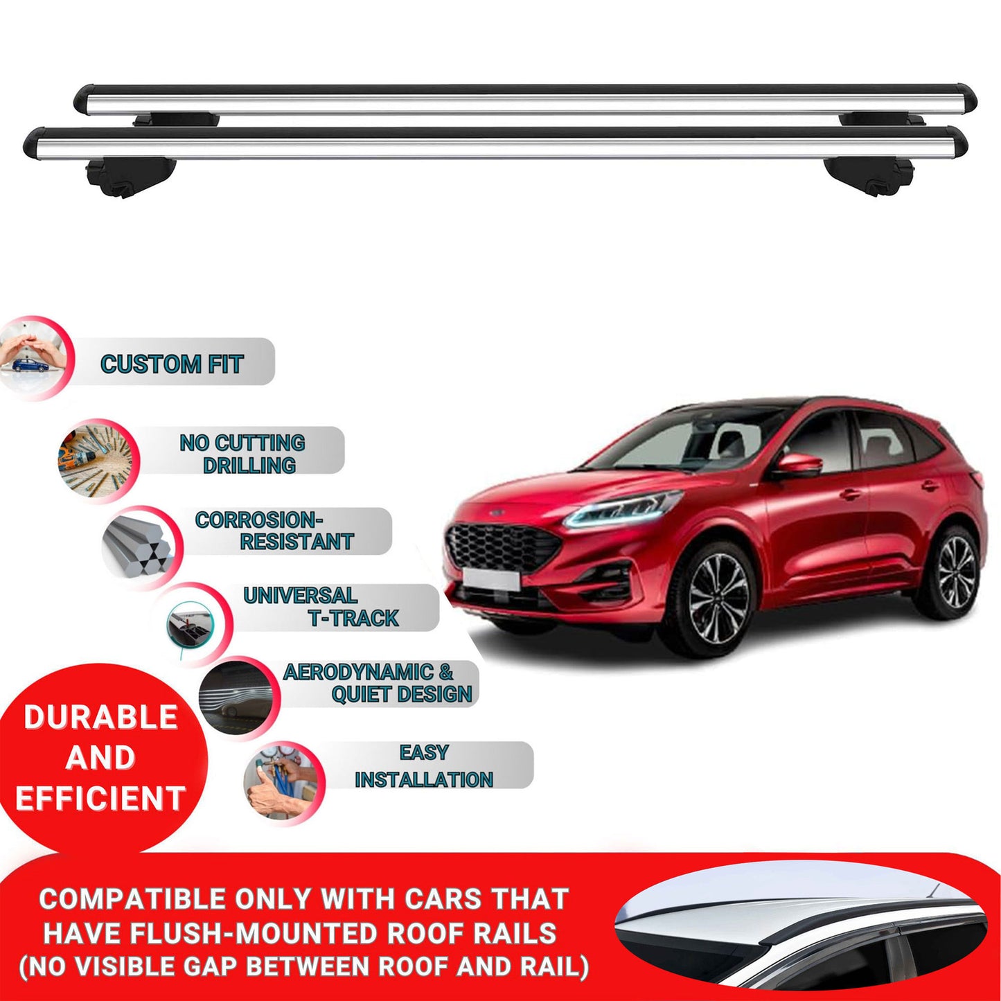 Roof Bars For Ford Kuga MK3 2019-2023 Roof Rack Cross Bars 2 Pcs Grey