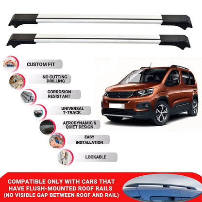 2X Roof Rack for Peugeot Rifter/Partner Van K9 2019-2024 Lockable Roof Bars Grey