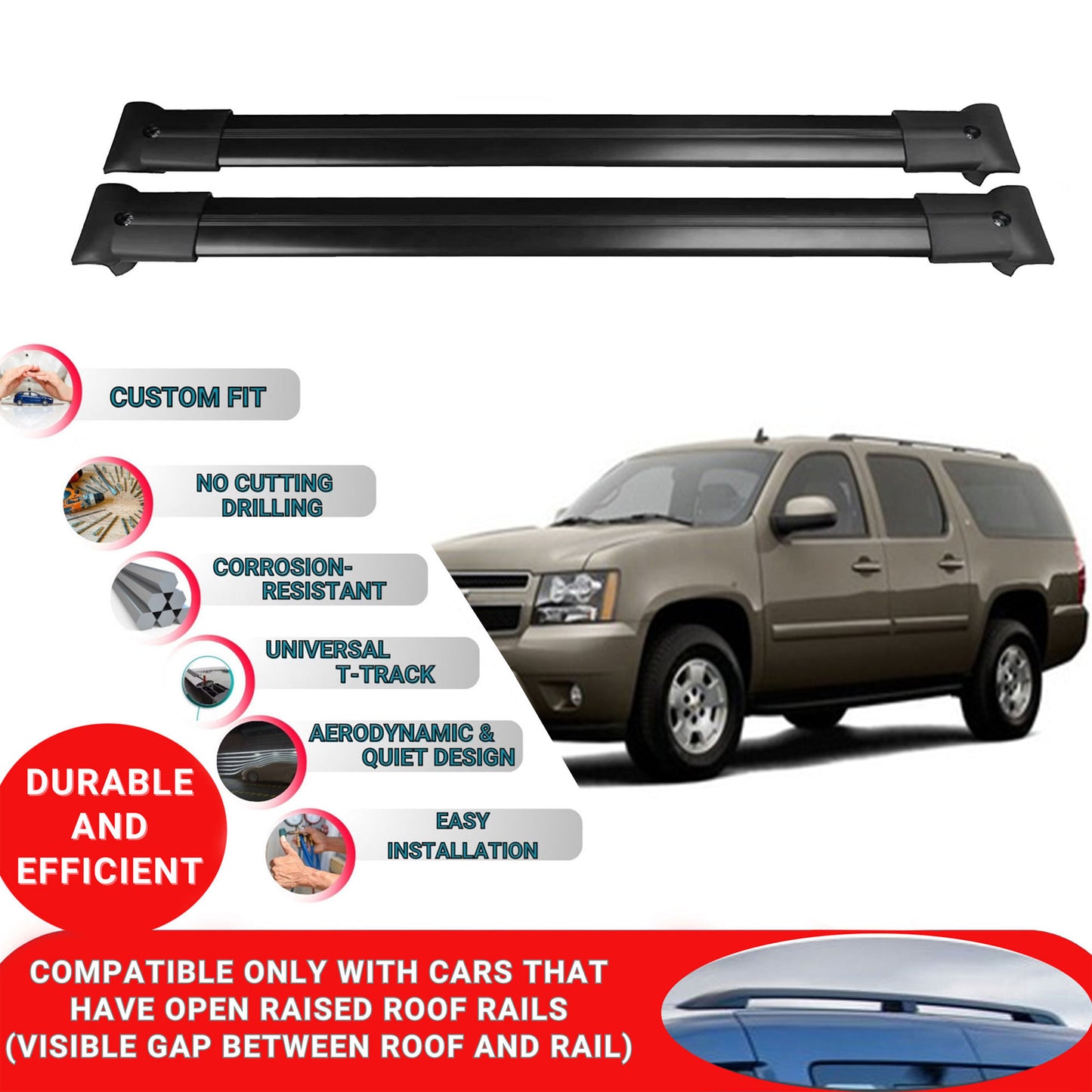 Roof Racks Cross Bars For Chevrolet Tahoe 2007-2014 2 Pcs Black