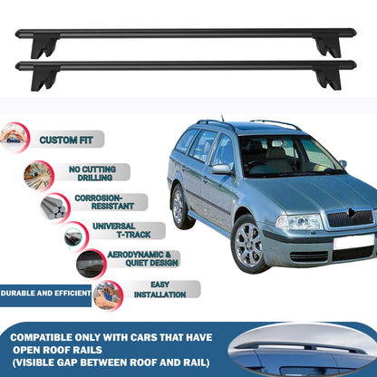 Lockable Roof Rack Cross Bars for Skoda Octavia Wagon 1998-2004 | Heavy Duty Rail Carrier 2 Pcs Black