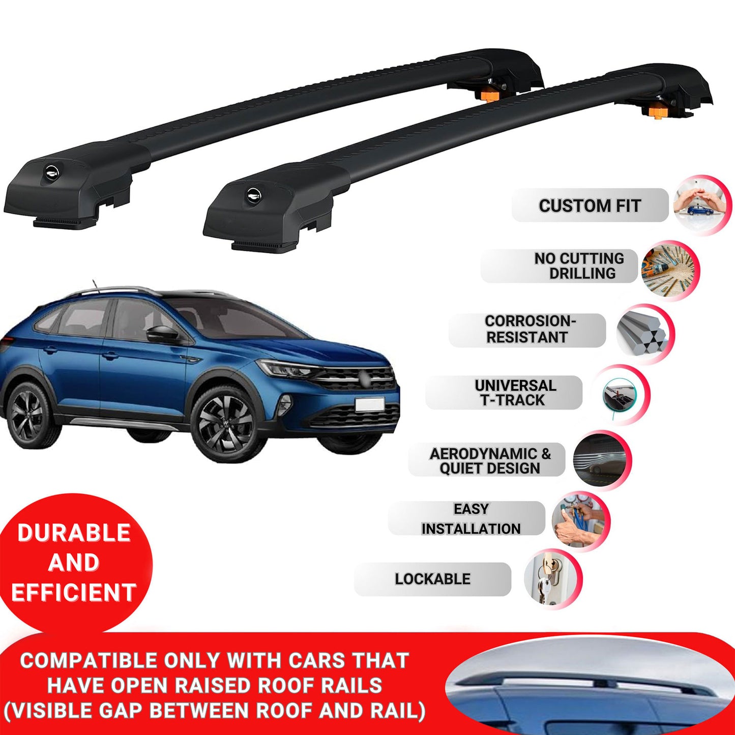 Roof Bar for Volkswagen Nivus 2021-2024 Lockable Roof Rack Cross Bars 2 Pcs Black