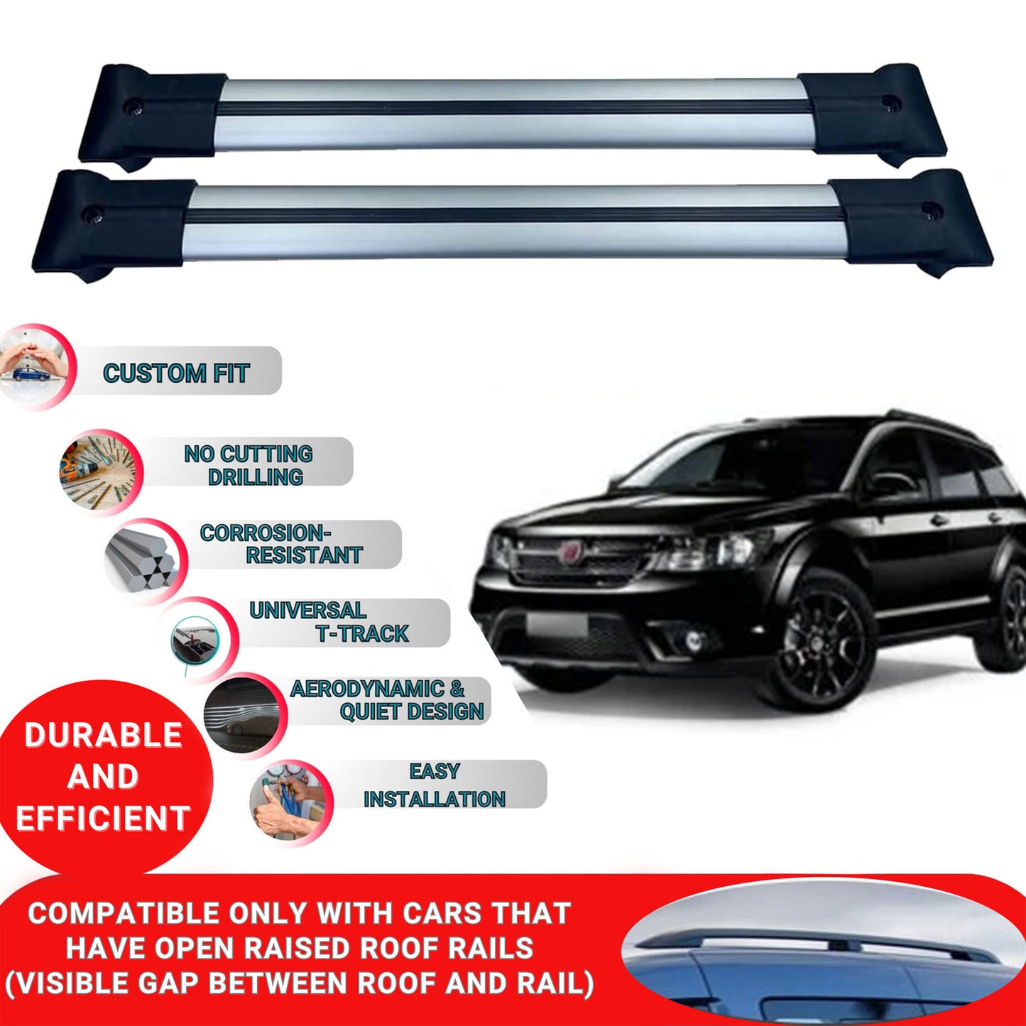 Roof Racks Cross Bars For Fiat Freemont Suv 2011-2015 2 Pcs Grey