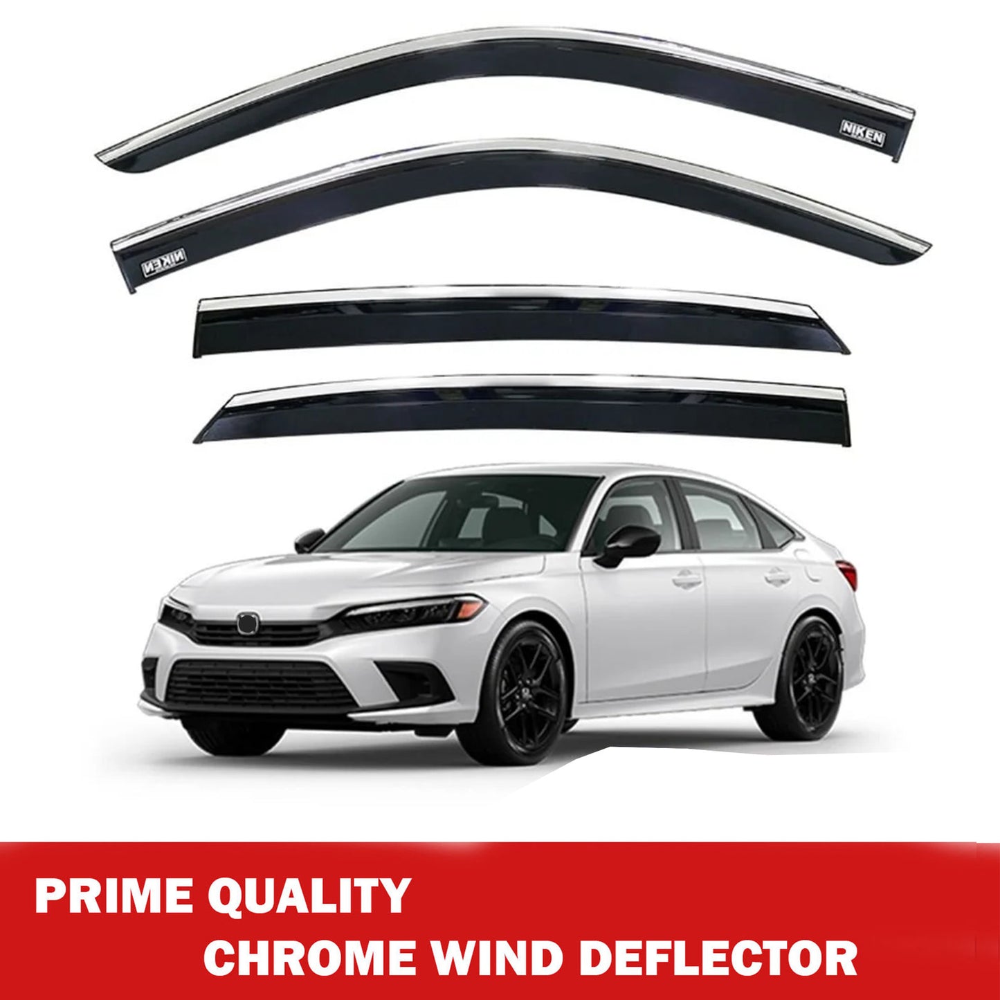 Chrome Car Wind Deflector Set for Honda Civic Saloon 2021 Onwards Rain Guard 4X