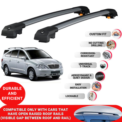 Roof Bar for Ssangyong Rodius 2004-2012 Lockable Roof Rack Cross Bars 2 Pcs Grey