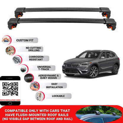 Premium Roof Bars For Bmw X1 (F48) Suv 2016-2022 Secure Roof Rack Cross Bar 2 Pcs Black