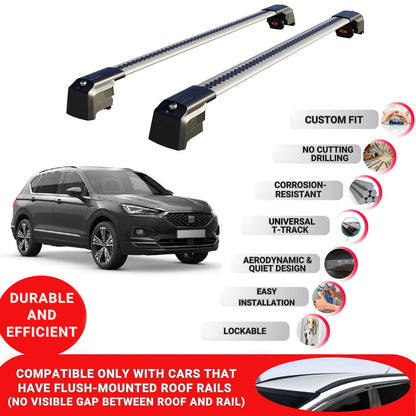 Roof Bars Rack for Seat Tarraco 2019+ Lockable Rail Carrier 2 Pcs Grey