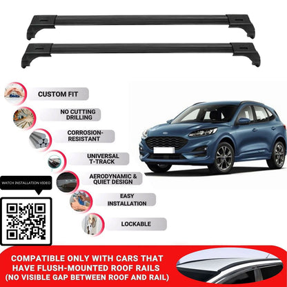 Roof Bars for Ford Kuga 2020+ Lockable Roof Rack Cross Bars 2 Pcs Black