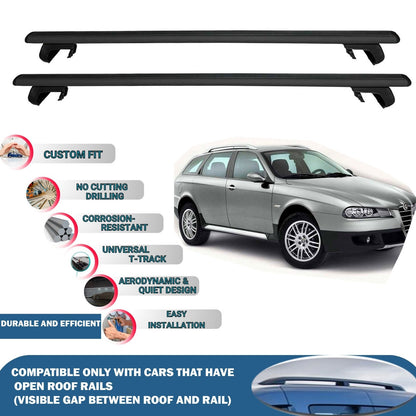 Roof Rack Cross Bars for Alfa Romeo 156 Crosswagon 2004-2007 Rail Carrier for Roof Tents 2 Pcs Black